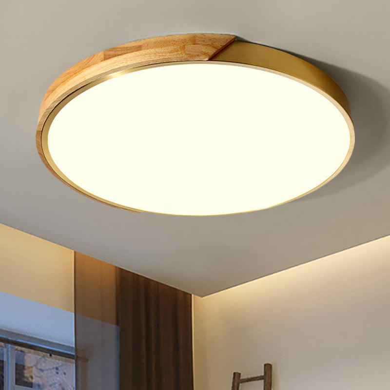 Sleek Drum Ceiling Light With Led Wood Flush Mount White/Warm 12/16 Width