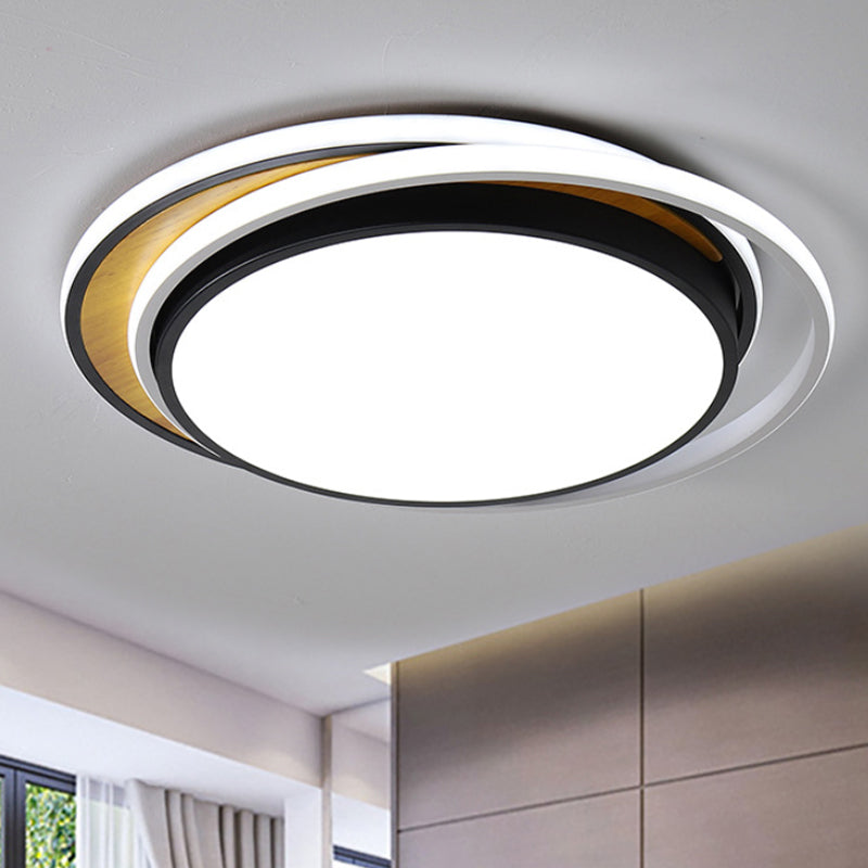 Modern Metal LED Flush Mount Ceiling Light in Black/White - White/Warm Light, 19"/23" Wide