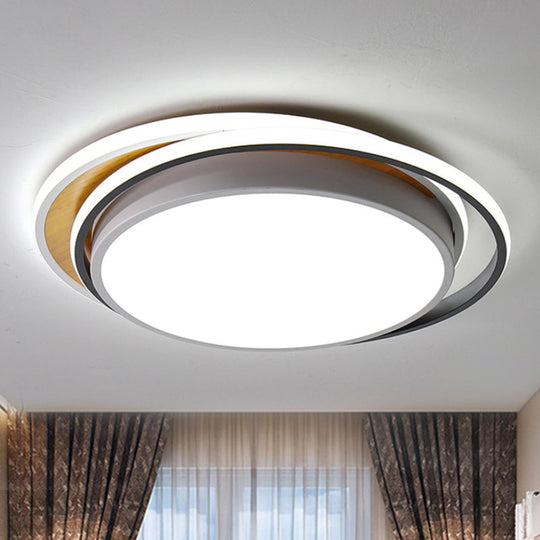 Modern Metal LED Flush Mount Ceiling Light in Black/White - White/Warm Light, 19"/23" Wide