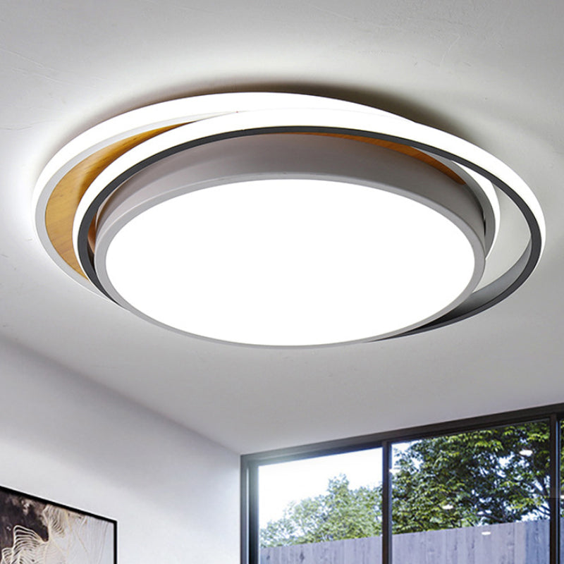 Modern Metal LED Flush Mount Ceiling Light in Black/White - White/Warm Light, 19"/23" Wide