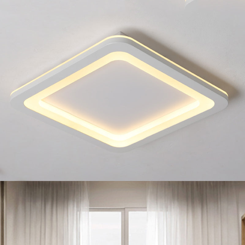 Simple Metal LED White Ceiling Light Fixture in Square Flush Design, 10"/14.5"/19" Wide, with White/Warm Light
