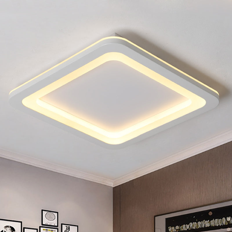 Simple Metal LED White Ceiling Light Fixture in Square Flush Design, 10"/14.5"/19" Wide, with White/Warm Light