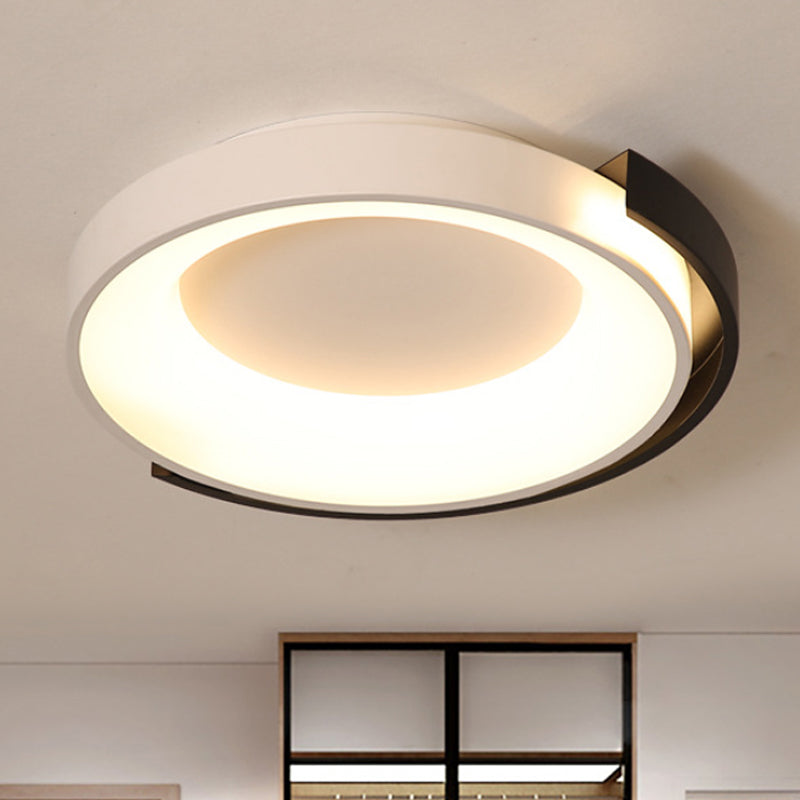 Modern Metal LED Flush Mount Ceiling Light with Frosted Diffuser - White/Warm Light