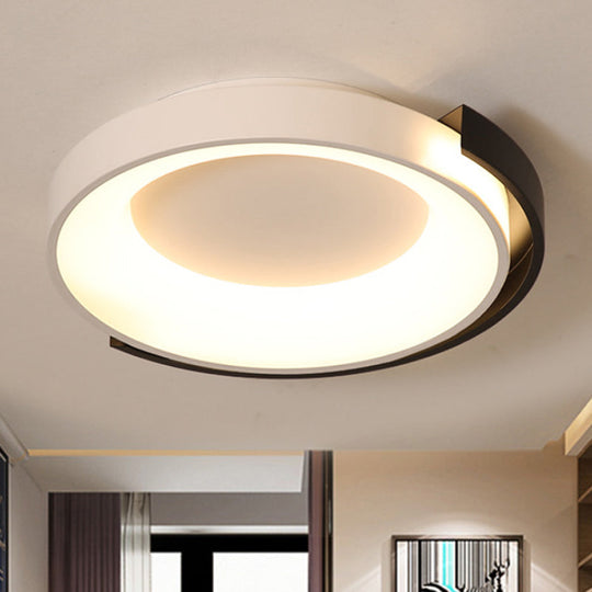 Modern Metal LED Flush Mount Ceiling Light with Frosted Diffuser - White/Warm Light