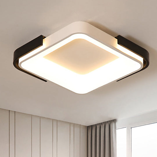 Simple Metal LED Flush Mount Light in White/Warm Light - Rectangular/Square Ceiling Fixture, 18"/35.5" Wide - Ideal for Living Room