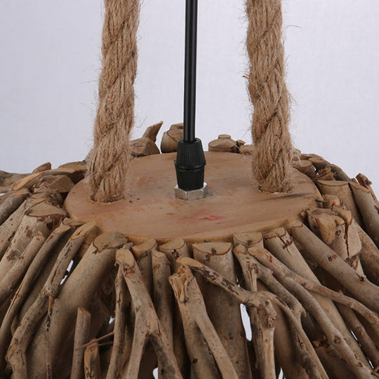 Rustic Flared Wood Sticks Hanging Pendant Light in Beige - Indoor Use