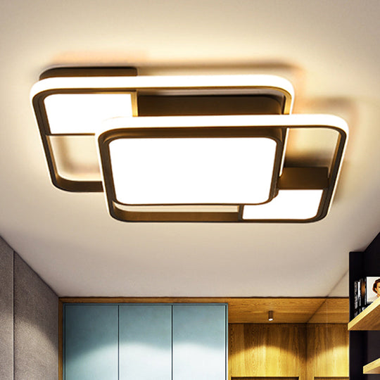 Modern Led Metal Flush Mount Ceiling Light With Frosted White Diffuser - White/Warm 16.5/20.5 Wide /