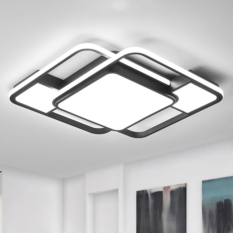 Modern LED Metal Flush Mount Ceiling Light with Frosted White Diffuser - White/Warm Light, 16.5"/20.5" Wide