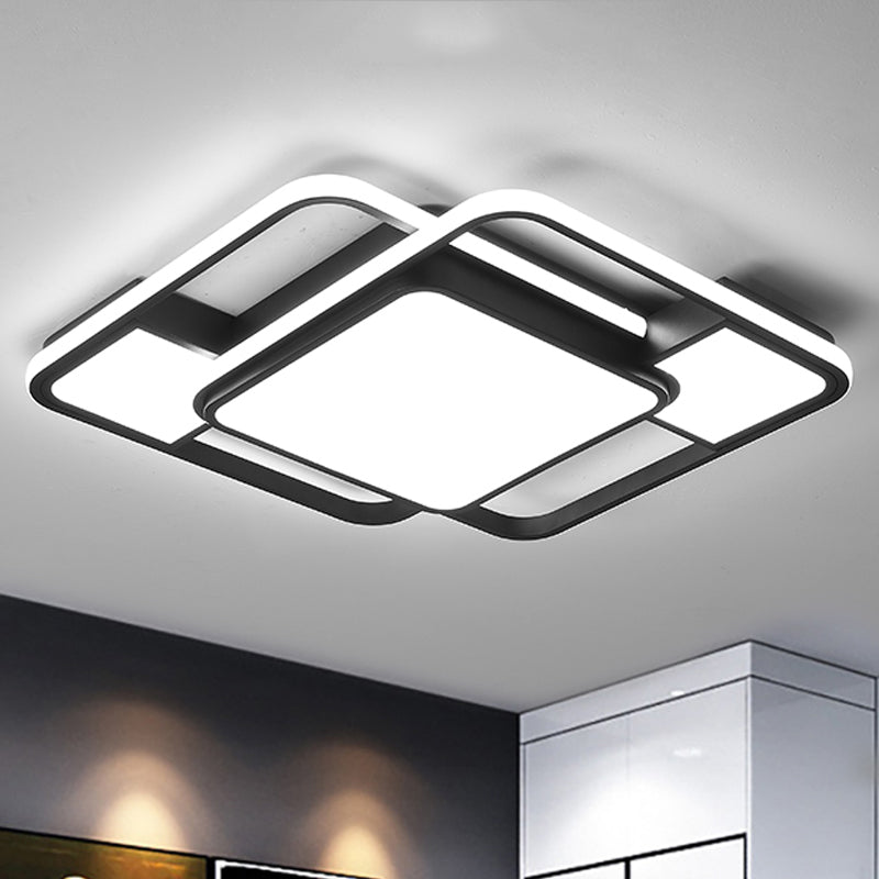 Modern LED Metal Flush Mount Ceiling Light with Frosted White Diffuser - White/Warm Light, 16.5"/20.5" Wide