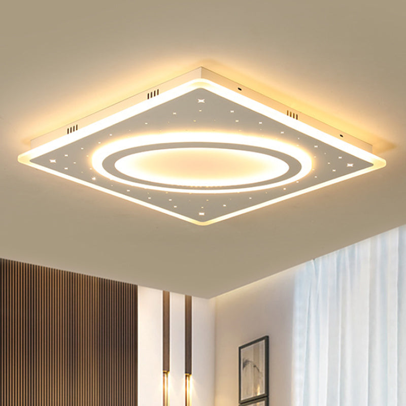LED Square Flush Mount Ceiling Light in White/Warm with Metal Frame, 21.5"/23.5" Wide
