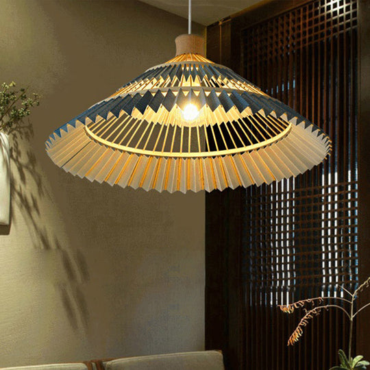 Lampe suspendue en bambou d'Asie du Sud-Est avec abat-jour conique bleu - 1 lampe de plafond pour table - 16"/19,5" W