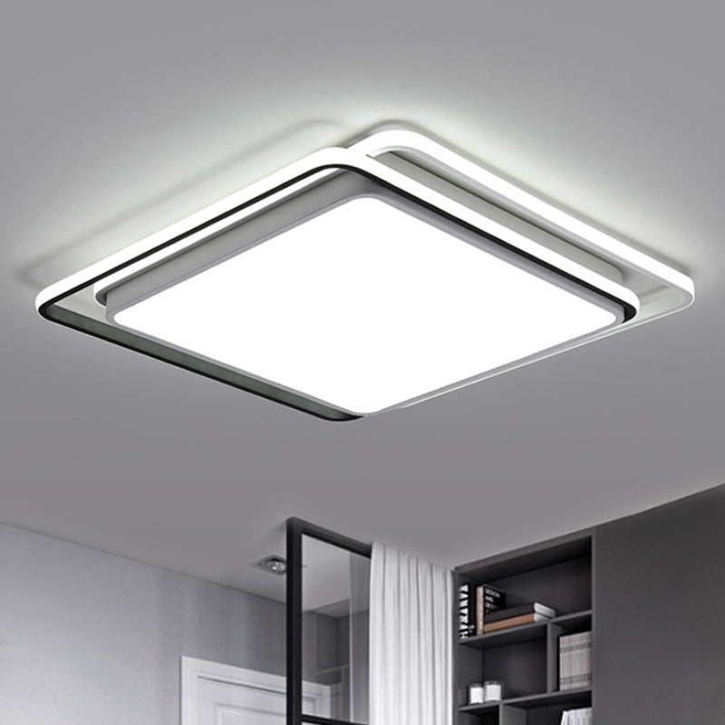 Square Ceiling Mount LED Lamp: Minimalist Metal Flush Light for Living Room in White/Warm Light - 15"/19" Wide