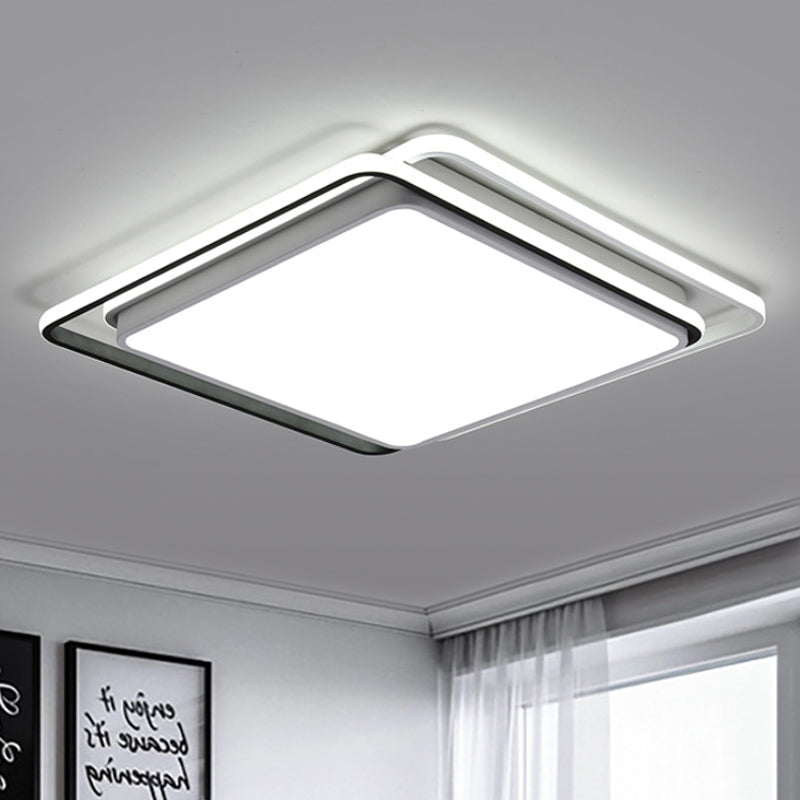 Square Ceiling Mount LED Lamp: Minimalist Metal Flush Light for Living Room in White/Warm Light - 15"/19" Wide