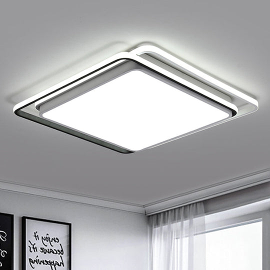 Square Ceiling Mount LED Lamp: Minimalist Metal Flush Light for Living Room in White/Warm Light - 15"/19" Wide