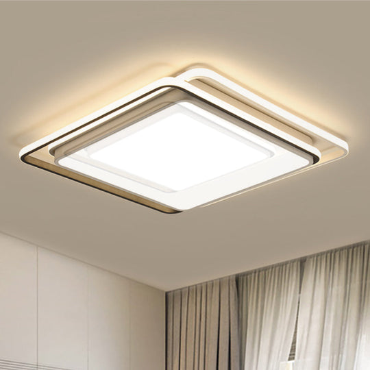 Square Ceiling Mount LED Lamp: Minimalist Metal Flush Light for Living Room in White/Warm Light - 15"/19" Wide