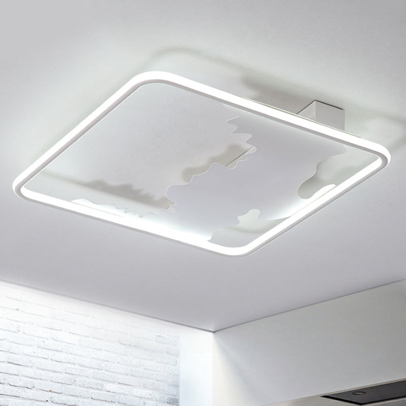 Art Deco Metal LED Square Flush Mount Lighting in White/Warm Light, Various Width Options