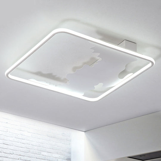 Art Deco Metal LED Square Flush Mount Lighting in White/Warm Light, Various Width Options