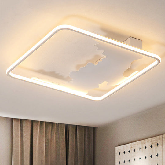 Art Deco Metal LED Square Flush Mount Lighting in White/Warm Light, Various Width Options