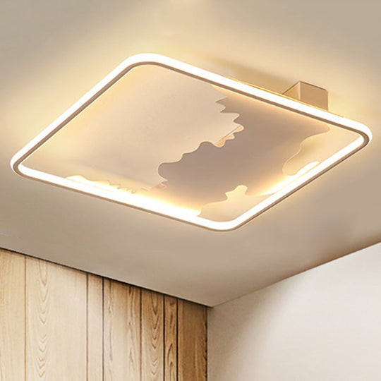 Art Deco Metal LED Square Flush Mount Lighting in White/Warm Light, Various Width Options