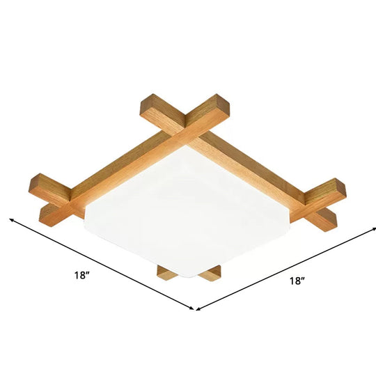 Modern Square Acrylic Wood Ceiling Lamp - White LED, Flush Mount - 15"/19"/23.5" Width - Ideal for Bathroom