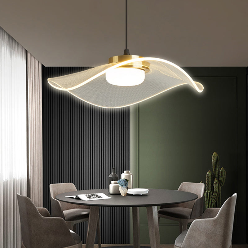 Sleek LED Pendulum Light: Ruffled Design, Clear Acrylic, Ideal for Dining Room