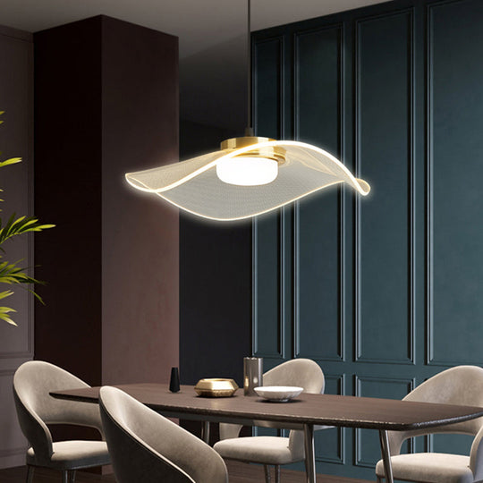 Led Ruffled Pendulum Light: Clear Acrylic Simplicity For Dining Room
