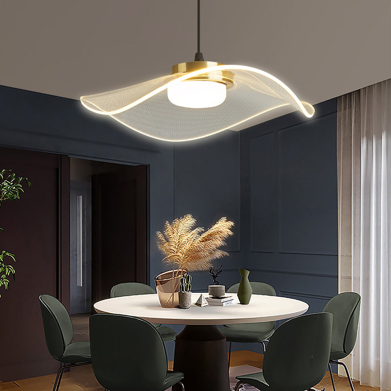 Sleek LED Pendulum Light: Ruffled Design, Clear Acrylic, Ideal for Dining Room