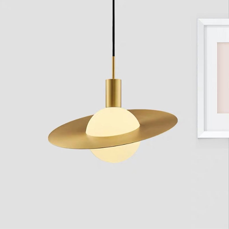Contemporary Gold Suspension Pendant Light with White Glass and Ring