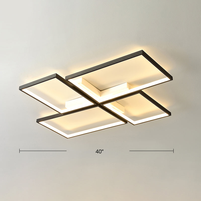 Black Minimalistic Metal LED Ceiling Lamp for Living Room - Pinwheel-like Flush Mount Light Fixture