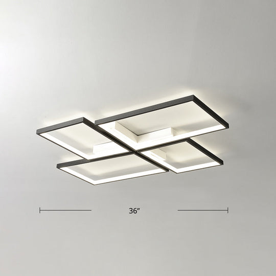 Black Minimalistic Metal LED Ceiling Lamp for Living Room - Pinwheel-like Flush Mount Light Fixture
