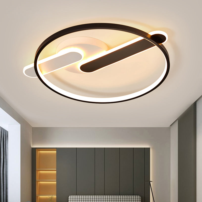 Modern Circle Led Flush Light In Black And White For Corridors - Sleek Minimalist Design