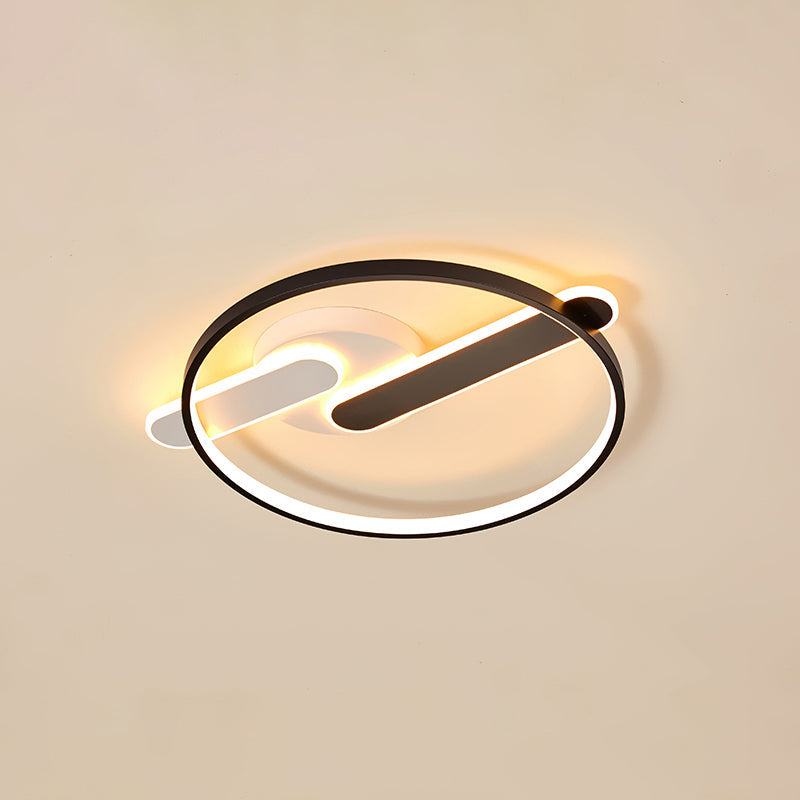 Modern Circle Led Flush Light In Black And White For Corridors - Sleek Minimalist Design / 16.5