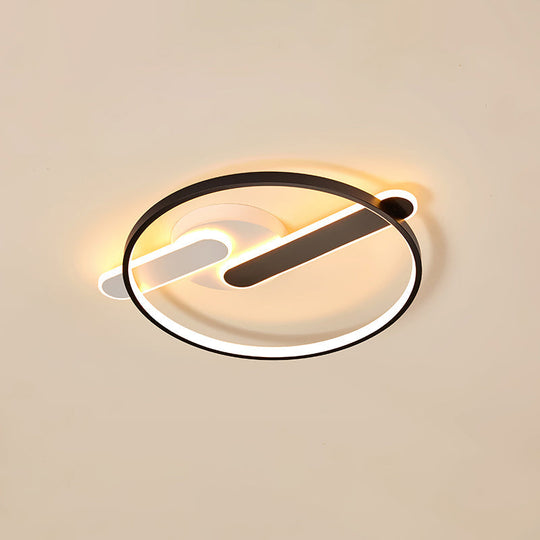 Modern Circle Led Flush Light In Black And White For Corridors - Sleek Minimalist Design / 20.5