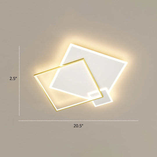 Contemporary Led Flush Mount Metal Ceiling Light For Bedrooms White-Gold / 19.5 Square Plate