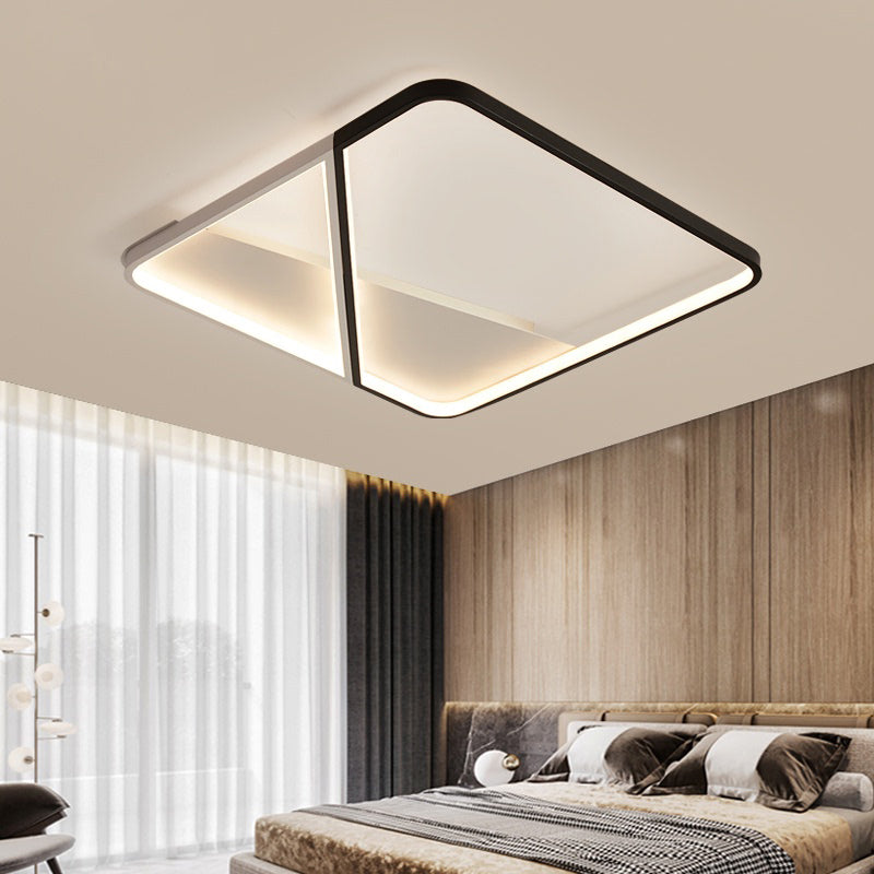 Led Metal Square Flush Mount Ceiling Lamp For Bedroom - Simple Black-White Style