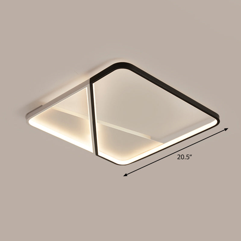 LED Metal Square Flush Mount Ceiling Lamp for Bedroom - Simple Black-White Style