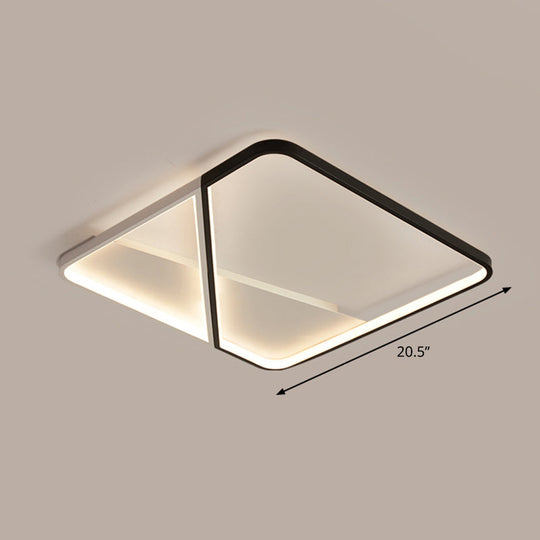 Led Metal Square Flush Mount Ceiling Lamp For Bedroom - Simple Black-White Style / 20.5
