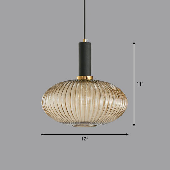 Ribbed Glass Pendant Light - Bottle Shaped Minimalist 1-Light Fixture For Dining Room Cognac