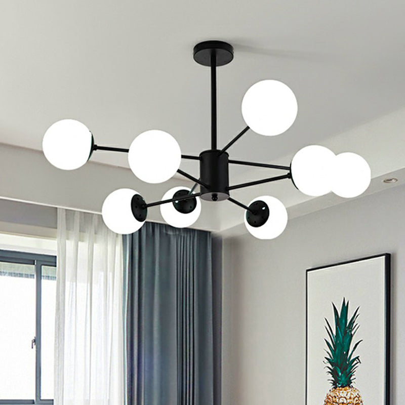 Modern Black Burst Hanging Lamp with Opaline Glass Shade - Ideal for Bedroom