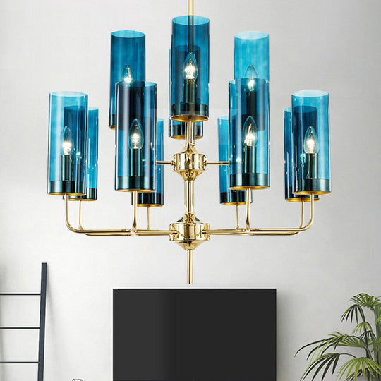 Postmodern Glass Brass Finish Chandelier for Living Room