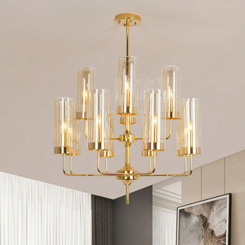 Postmodern Glass Brass Finish Chandelier for Living Room