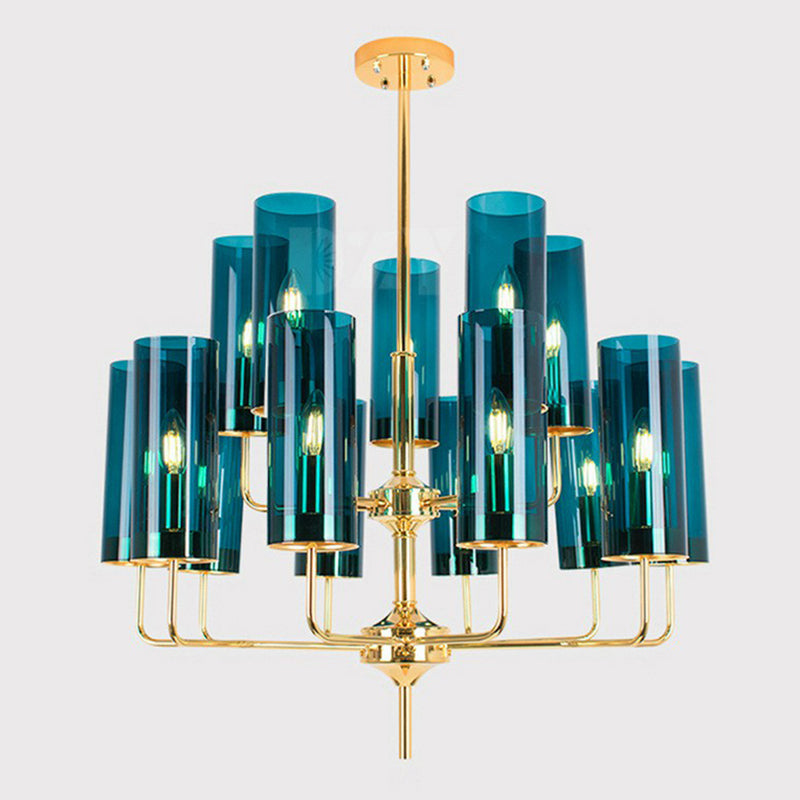Postmodern Glass Brass Finish Chandelier for Living Room