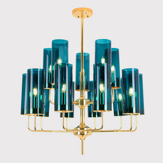 Postmodern Glass Brass Finish Chandelier for Living Room