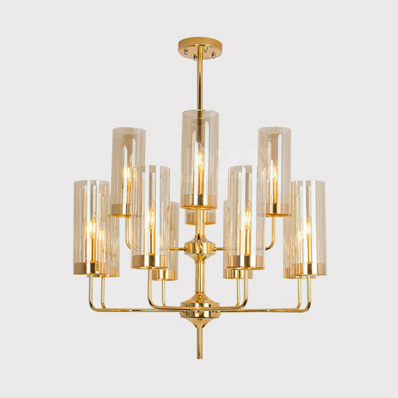Postmodern Glass Brass Finish Chandelier for Living Room