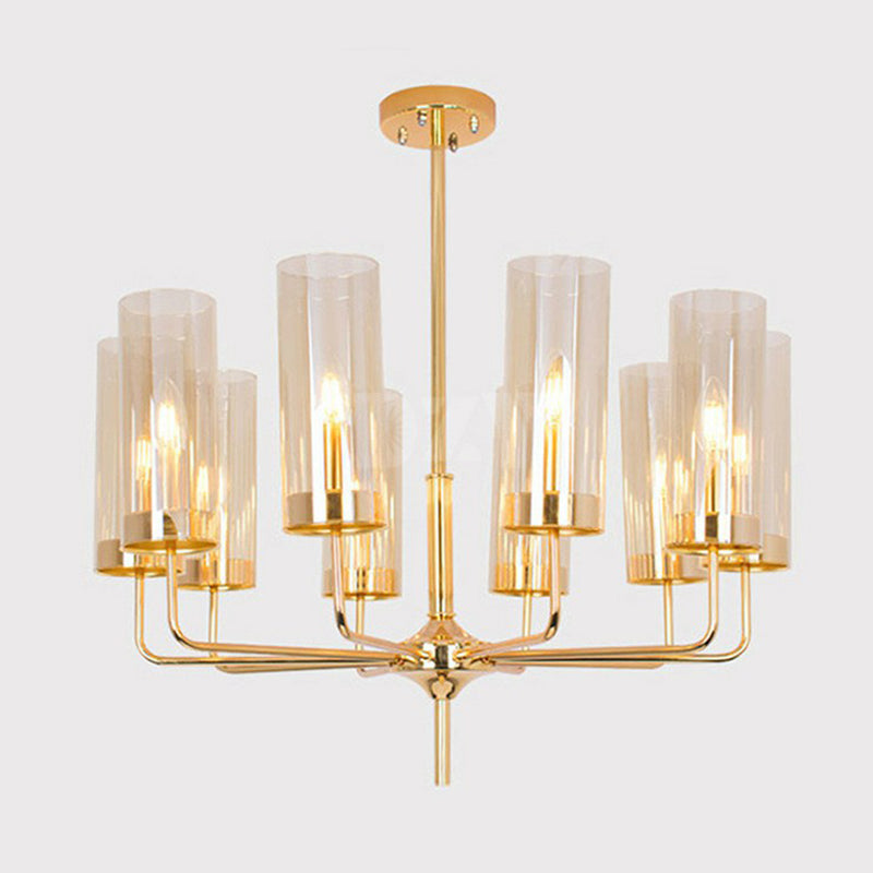 Postmodern Glass Brass Finish Chandelier for Living Room