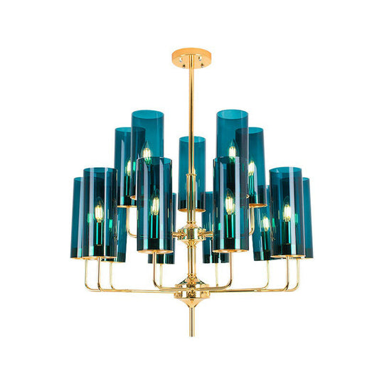 Postmodern Glass Brass Finish Chandelier for Living Room