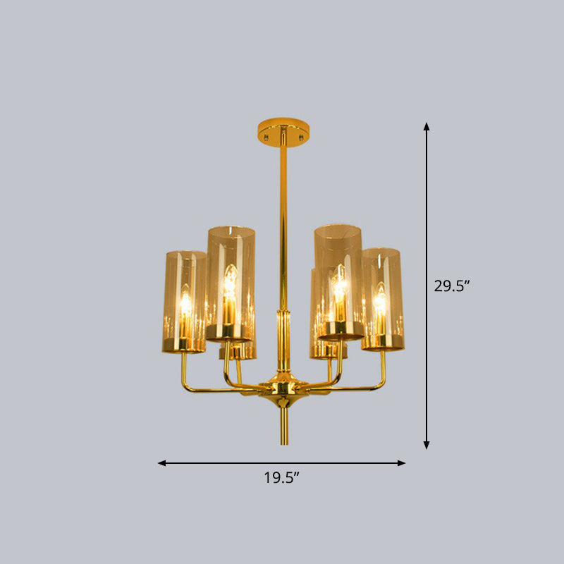 Glass Brass Finish Chandelier Light For Modern Living Room 6 / Tan