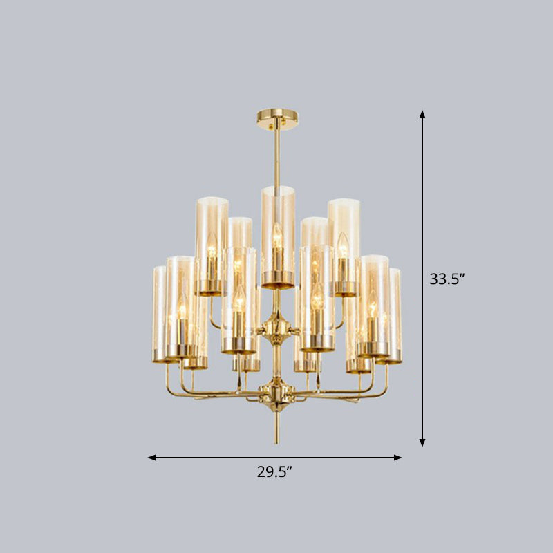 Postmodern Glass Brass Finish Chandelier for Living Room