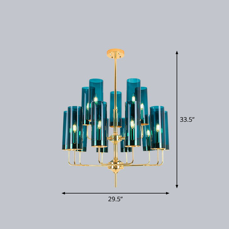 Postmodern Glass Brass Finish Chandelier for Living Room