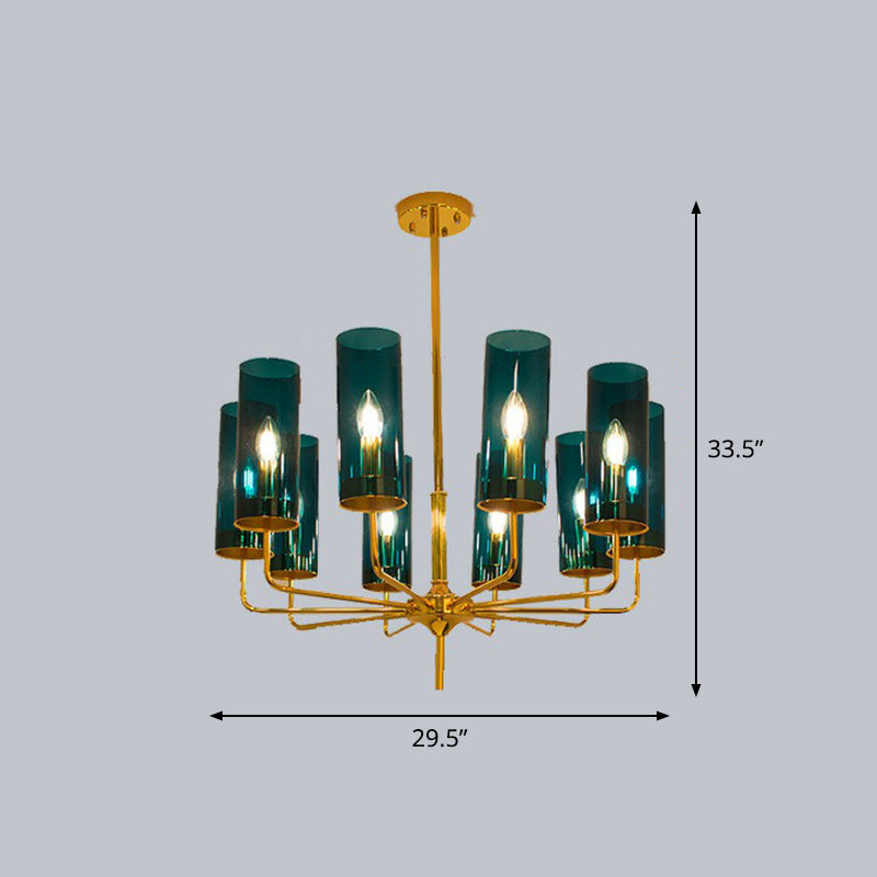 Postmodern Glass Brass Finish Chandelier for Living Room